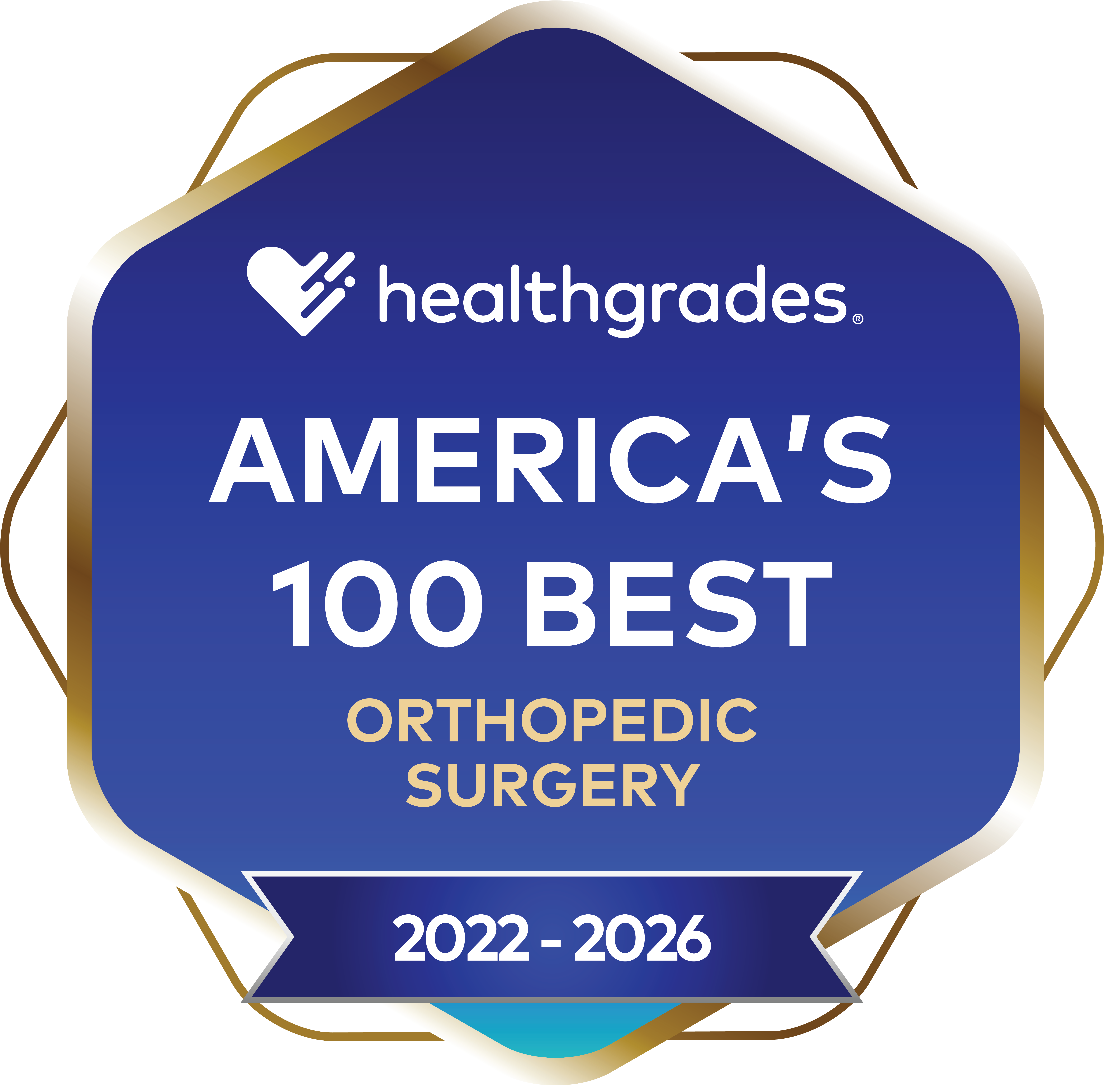 Healthgrades America's 100 Best badge for orthopedic surgery for 2022-2026