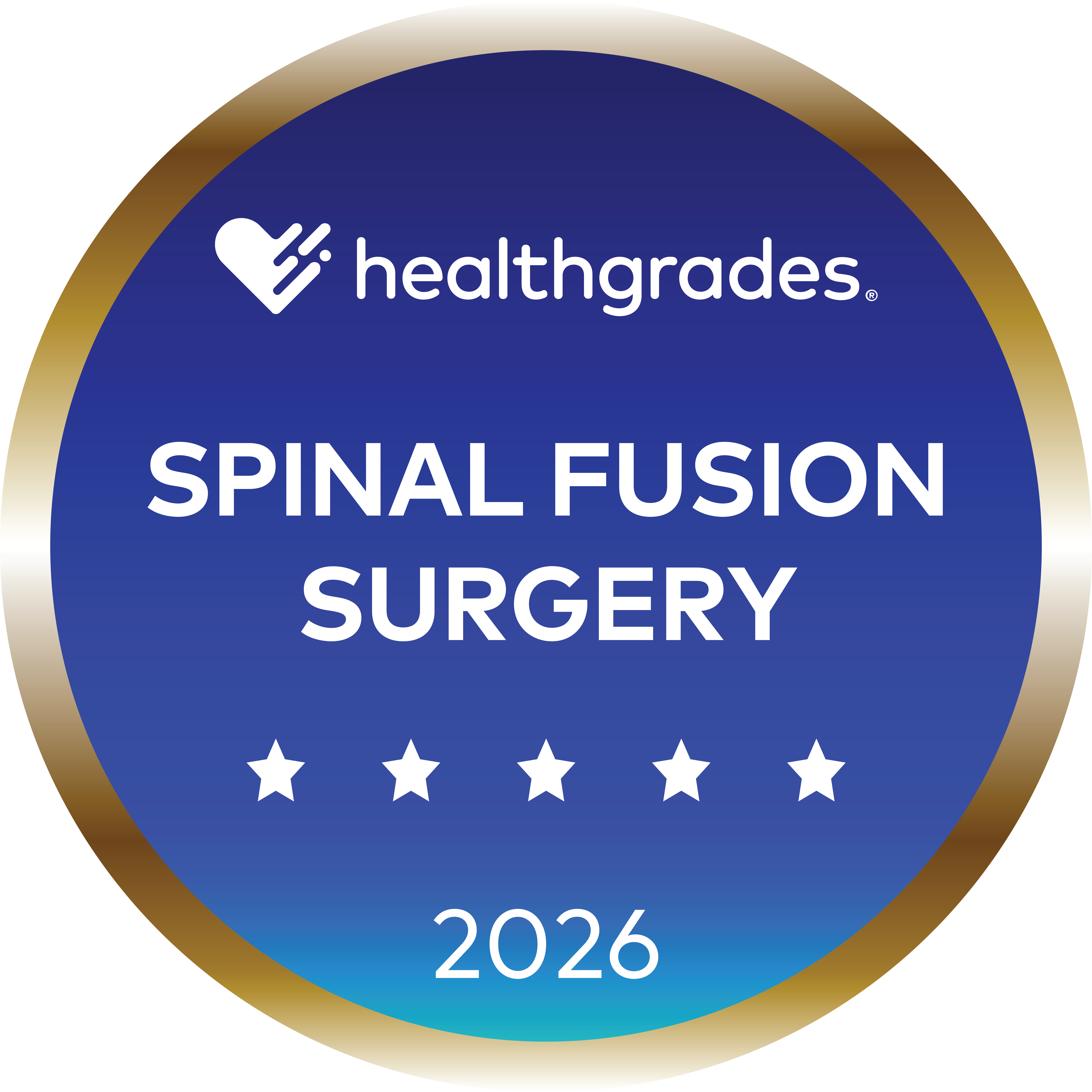 Healthgrades five-start badge for spinal fusion surgery for 2026