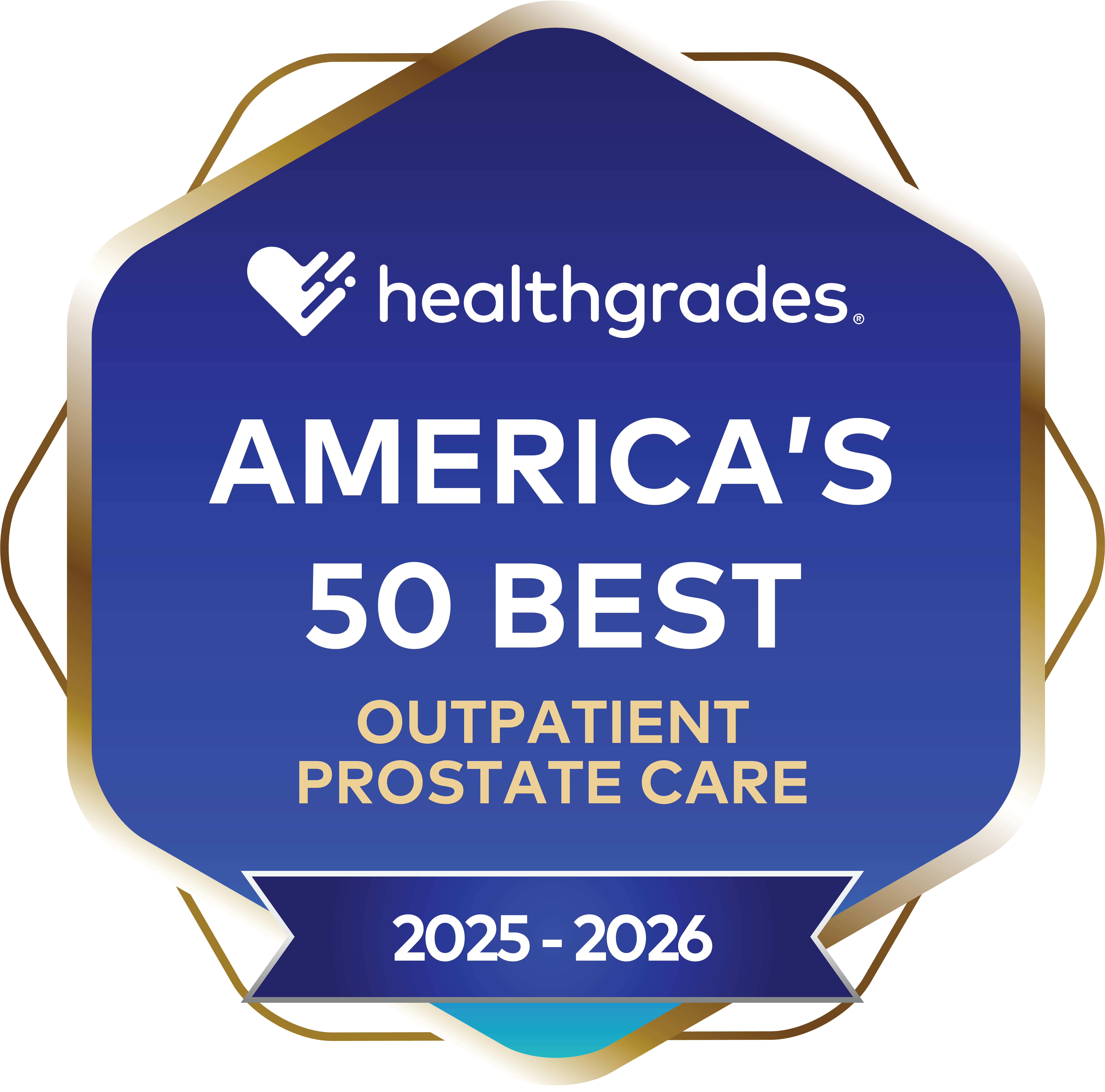 Healthgrades America's 50 Best badge for outpatient prostate care for 2025-2026