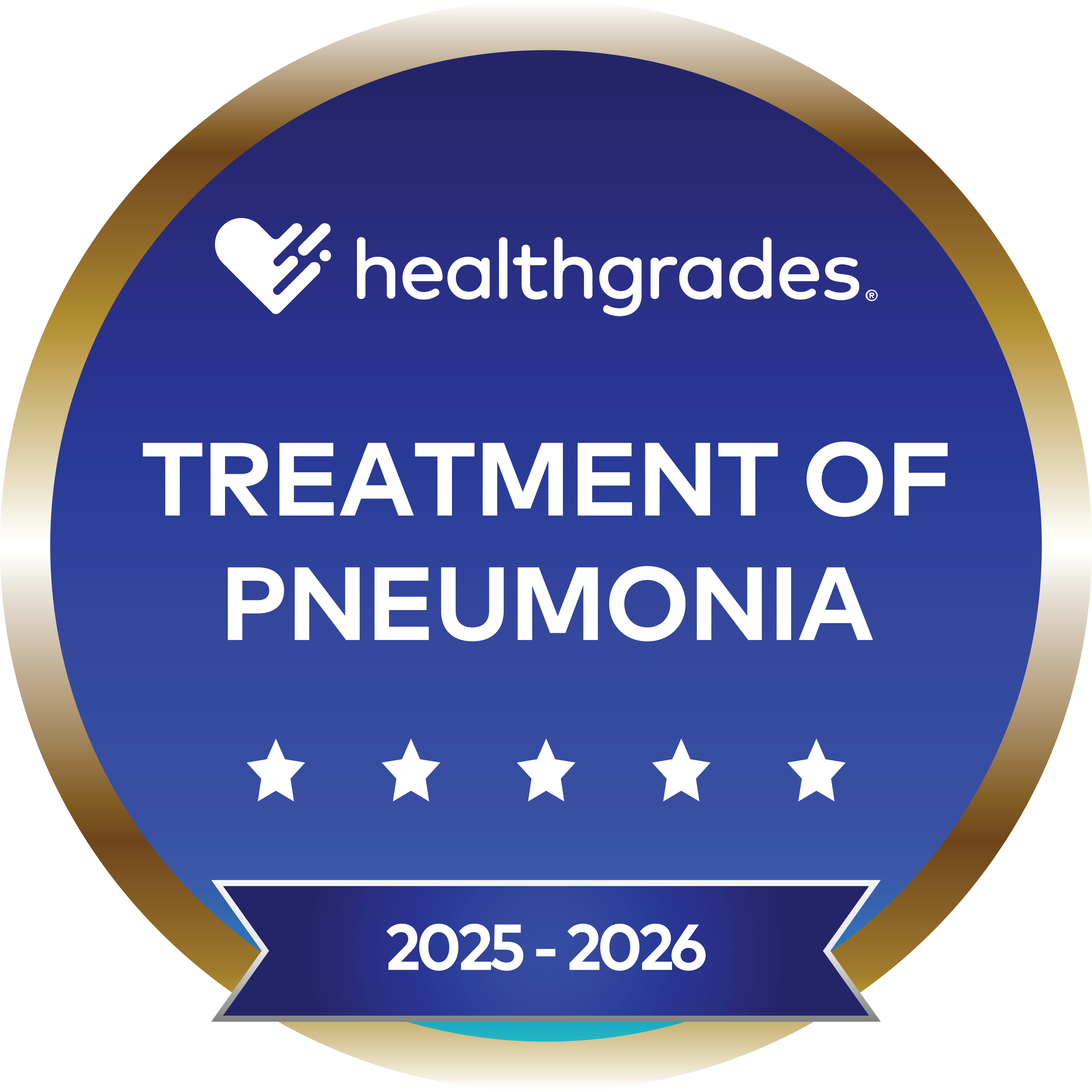 Healthgrades five-start badge for treatment of pneumonia for 2025-2026