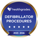 Healthgrades five-star badge for defibrillator procedures for 2023-2026